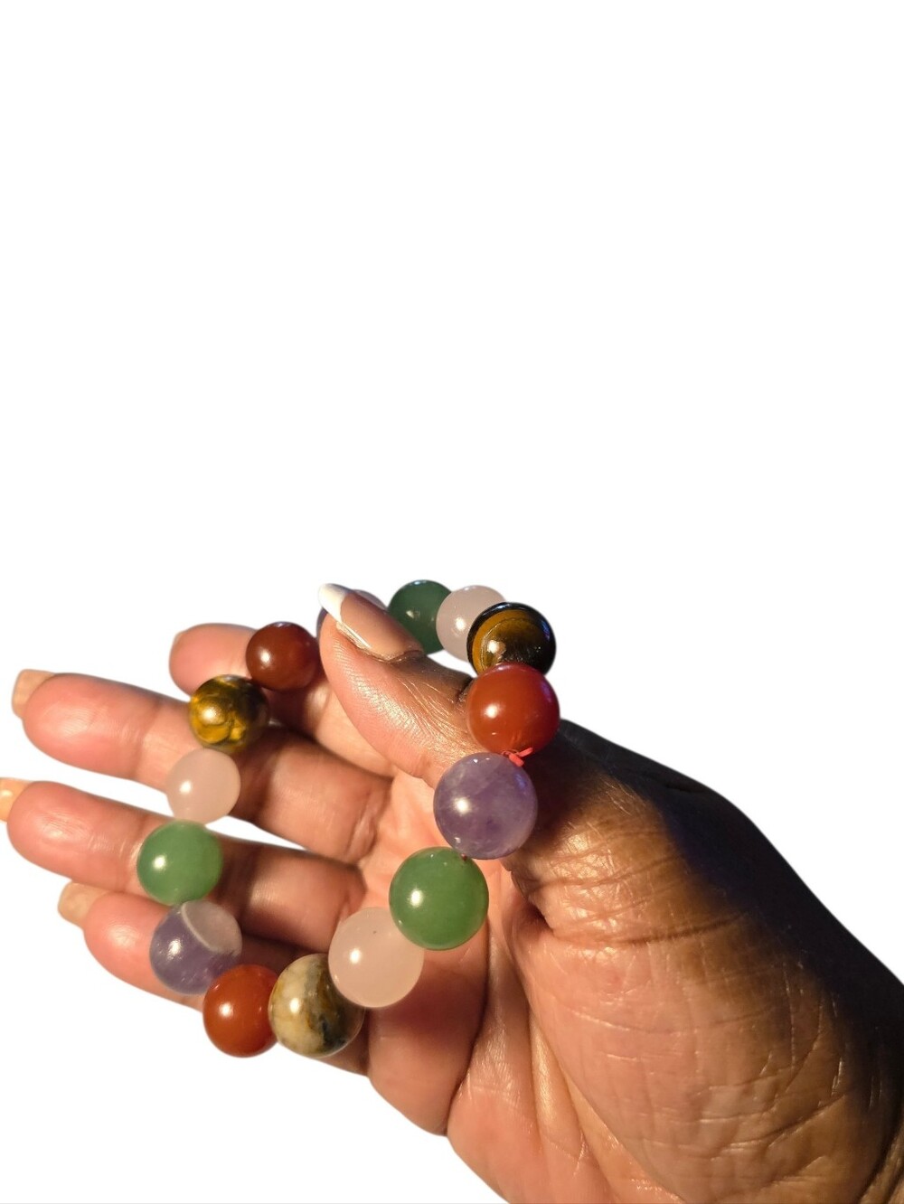 Multi Gemstone Glass Beaded Stretch Rose Quartz Tiger Eye Amethyst  Bracelet